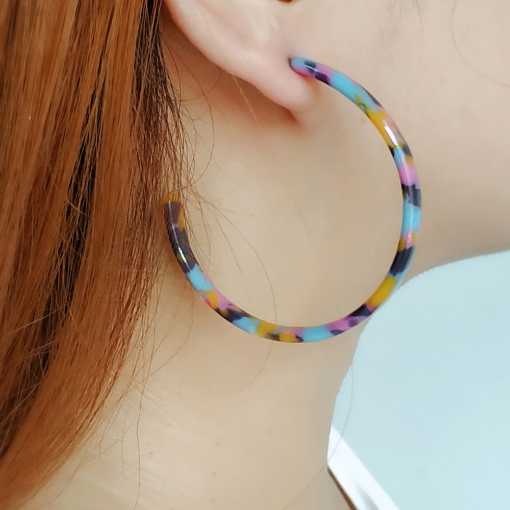 Acrylic Hoop Earrings in Pink, Blue and Yellow - Picture 7 of 7